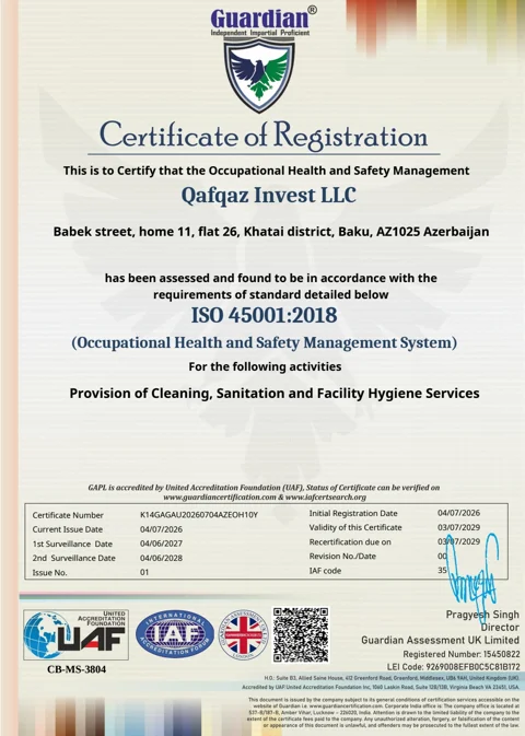 ISO 45001:2018 sertifikatı — White Star Cleaning